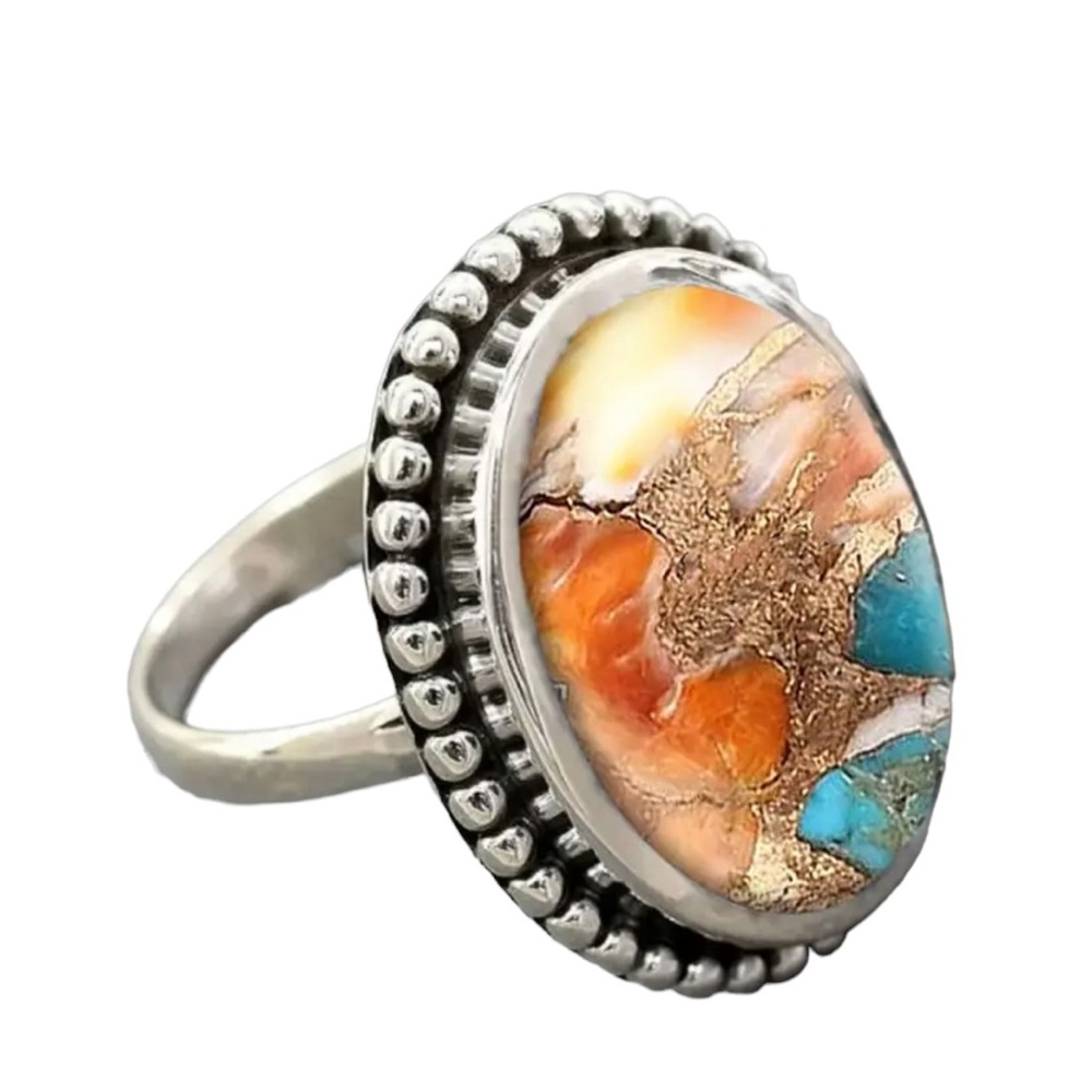 Boho Earth Tones Oval Beaded Resin Ring - Picture 4 of 8